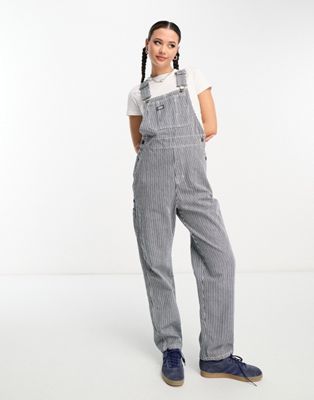 Dickies classic duck canvas dungarees in hickory stripe in blue