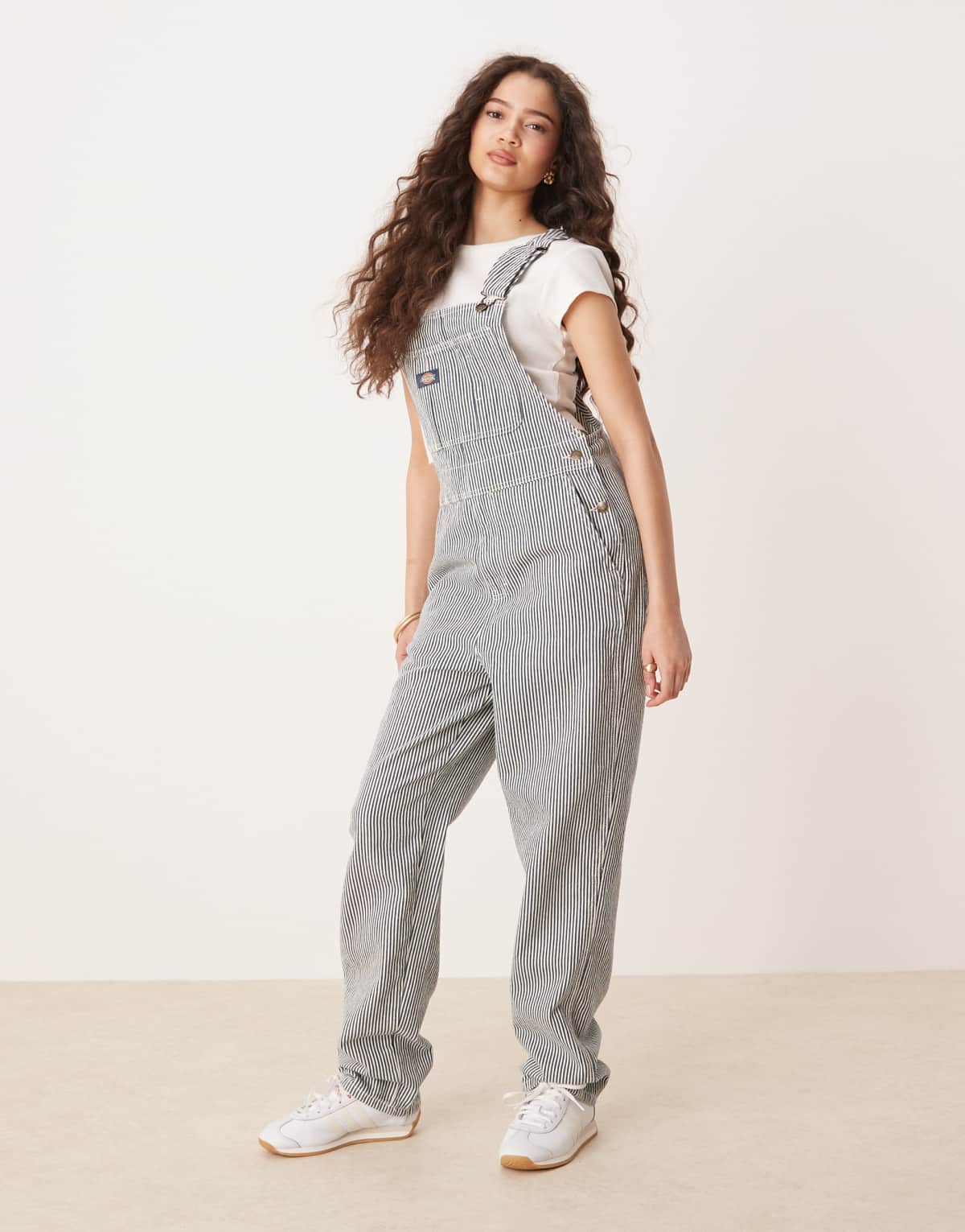 Dickies classic hickory stripe denim dungarees in navy