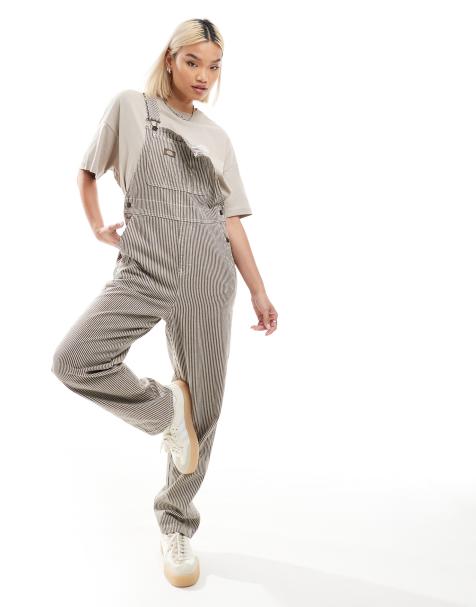 Dickies classic hickory striped dunagrees in brown - view 1