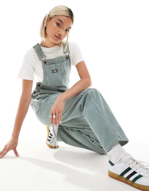 Dickies classic hickory striped dungarees in dark green
