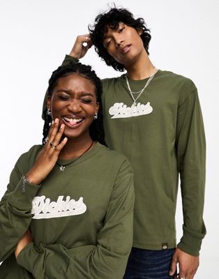 Dickies collegic logo long sleeve t-shirt in military green