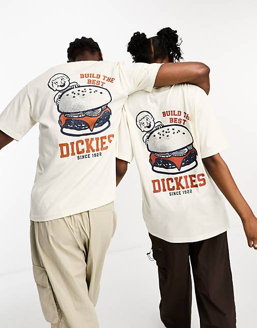 Dickies collinsville burger back print t-shirt in off white | ASOS