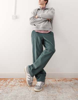 cord straight leg pants in dark green