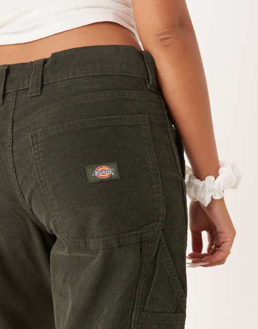 Dickies corduroy carpenter wide leg trousers in olive green ASOS