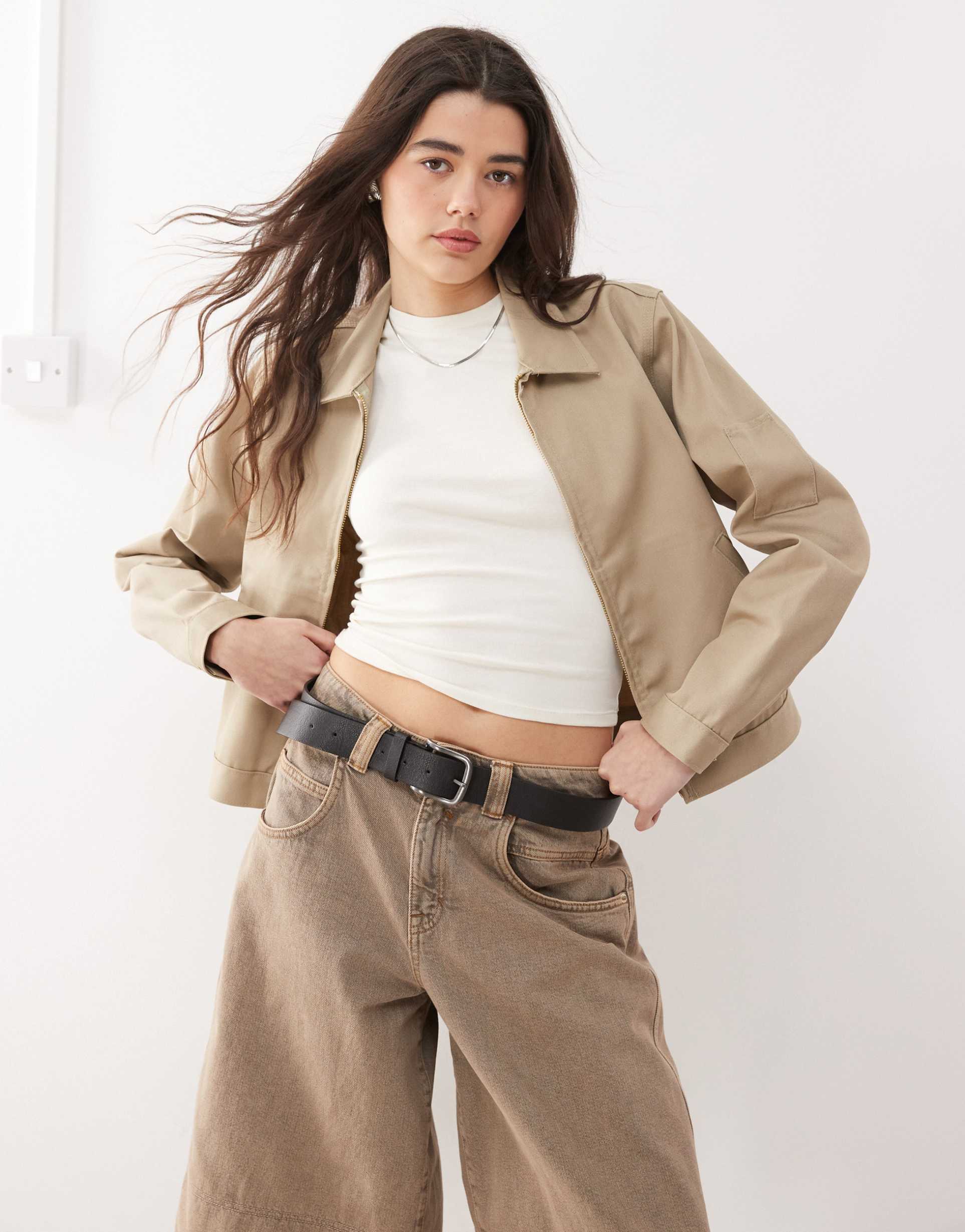 dickies cropped eisenhower jacket in khaki