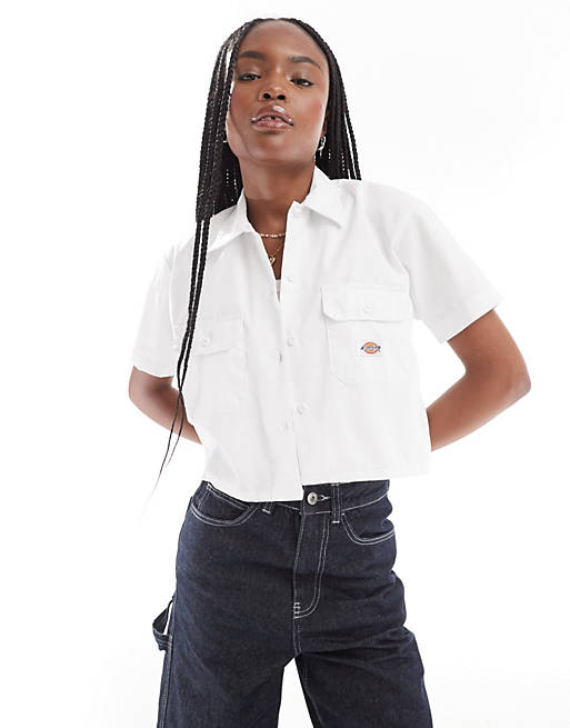 Dickies cropped work shirt with pockets in white | ASOS