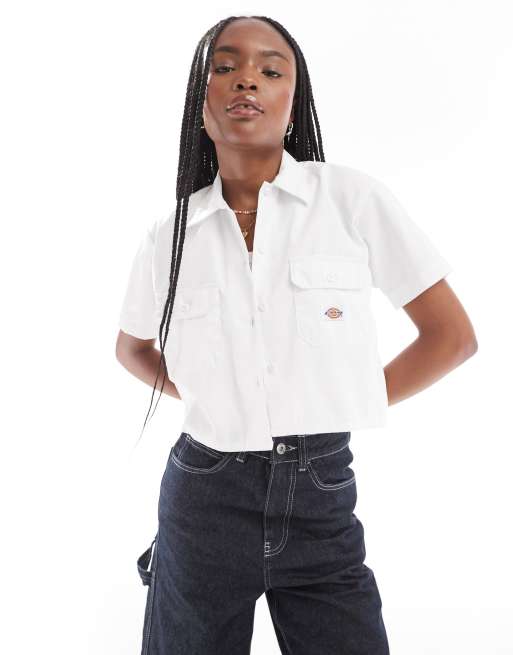 Dickies cropped work shirt with pockets in white