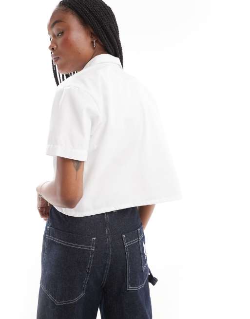 Dickies cropped work shirt with pockets in white