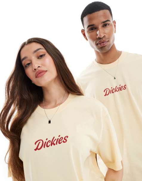Dickies – Curves – Pastellgul t-shirt med centrerad skriftlogga – Exklusivt hos ASOS - view 1