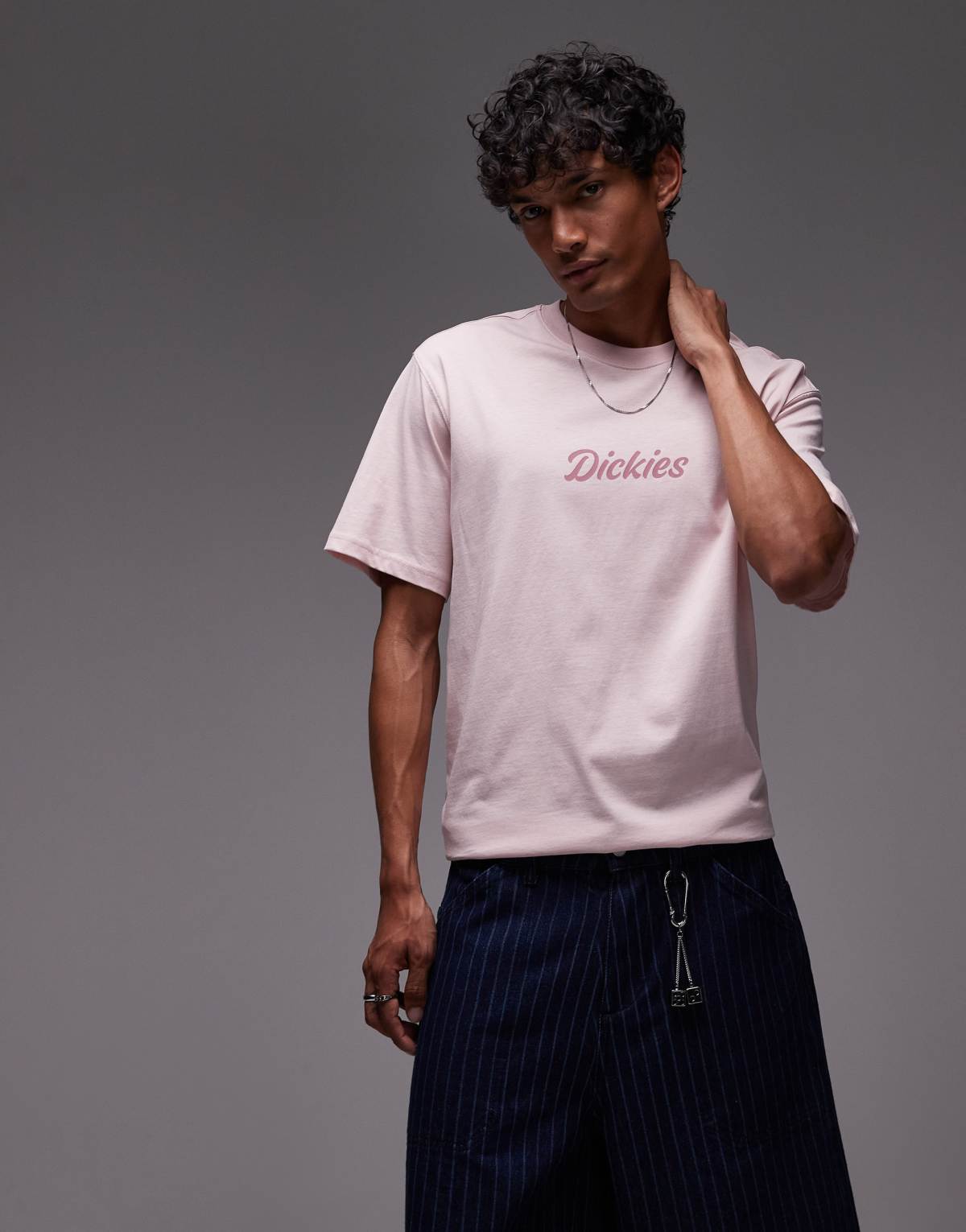 Dickies curves script central logo t-shirt in light pink- exclusive to ASOS
