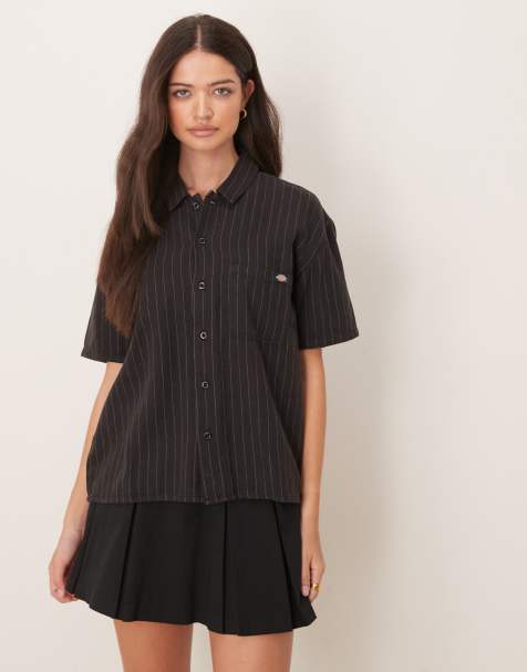 Dickies – Czarna koszula oversize w stylu roboczym z krótkimi rękawami i wzorem w paski - view 1