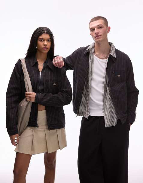 Dickies – Czarna kurtka painter w prążki w kolorze złamanej bieli - view 1