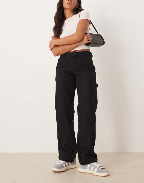 Dickies duck canvas carpenter wide leg trousers in black