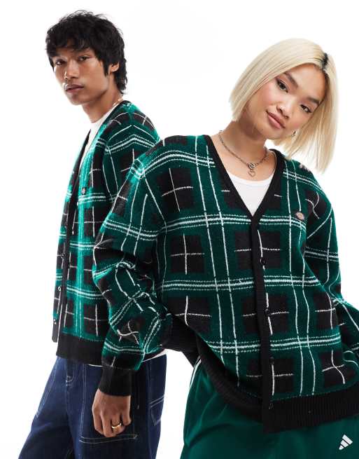 Dickies – Czarno-zielony dzianinowy kardigan w kratę