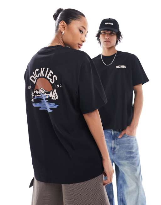 Dickies – Czarny T-shirt z nadrukiem z motywem plaży na plecach