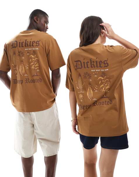 Dickies deep rooted graphic back print t-shirt in brown tan - exclusive to ASOS - view 1