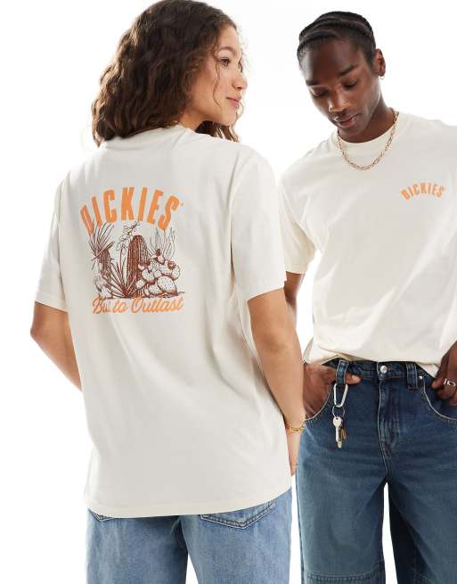 Dickies – Dendron – T-shirt w kolorze złamanej bieli z krótkim rękawem i nadrukiem na plecach – Tylko w ASOS