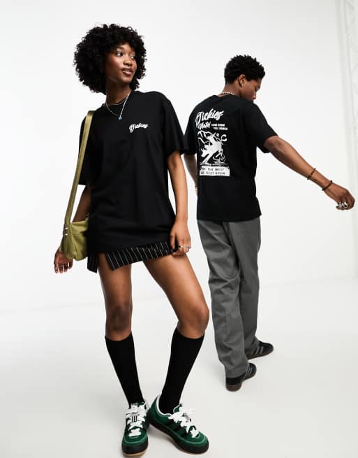 Dickies – Dighton Mountain – Czarny T-shirt unisex z nadrukiem z motywem gór na plecach