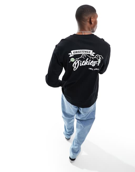 Dickies - Dighton - T-shirt met lange mouwen en bergprint op de achterkant in zwart
