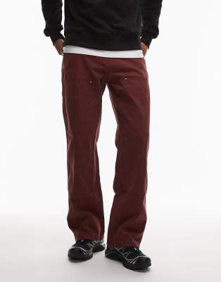 Dickies Dickies double knee canvas carpenter trousers in burgundy-Red
