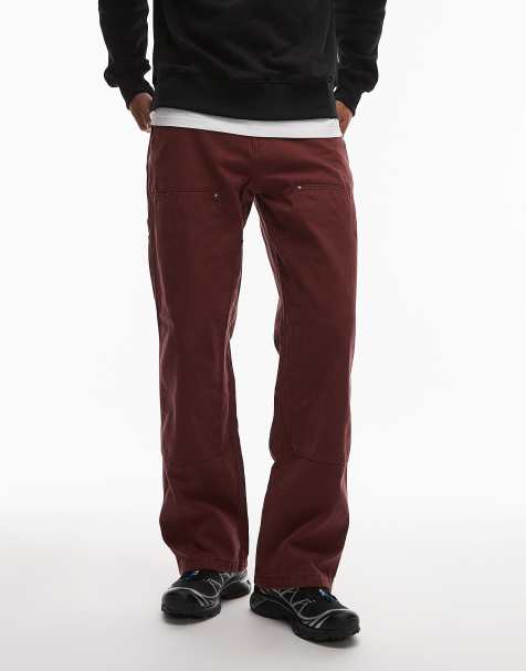 Dickies double knee canvas carpenter trousers in burgundy - view 1