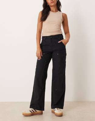 Dickies Dickies double knee canvas wide leg trousers in black
