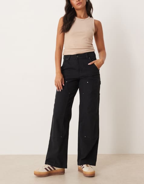 Dickies double knee canvas wide leg trousers in black - view 1