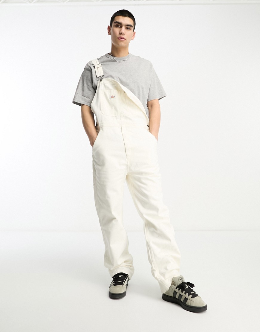Dickies duck canvas bib dungarees in off white