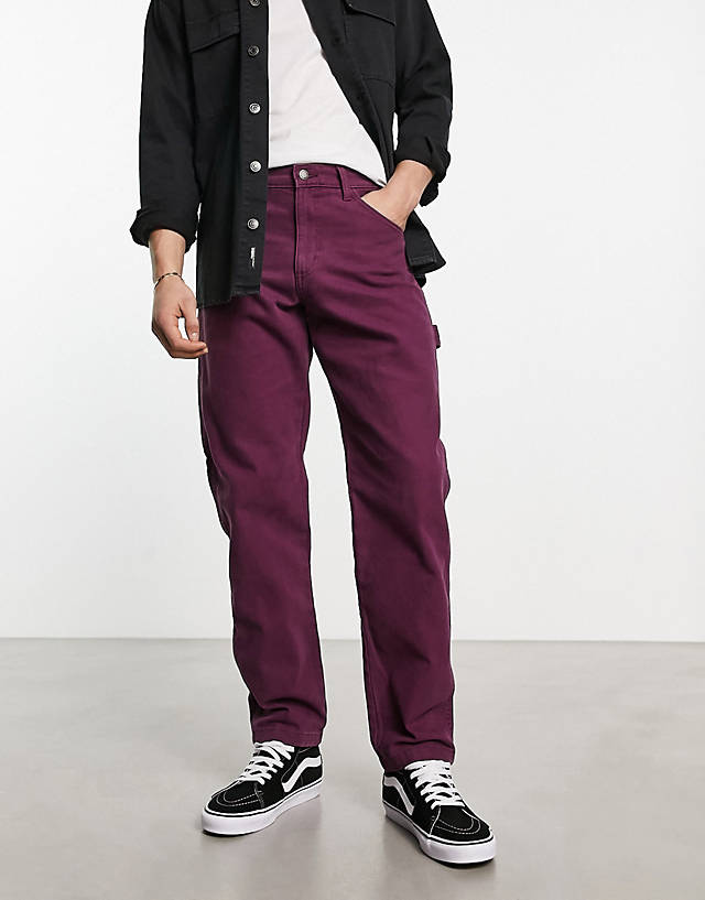 Dickies - duck canvas carpenter trousers in burgundy