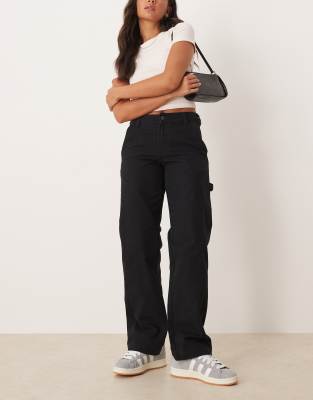 Dickies Dickies duck canvas carpenter wide leg trousers in black