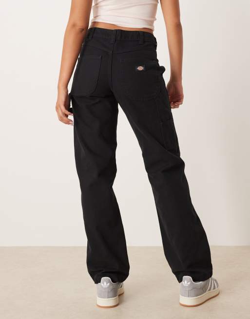 Dickies duck canvas carpenter wide leg trousers in black ASOS
