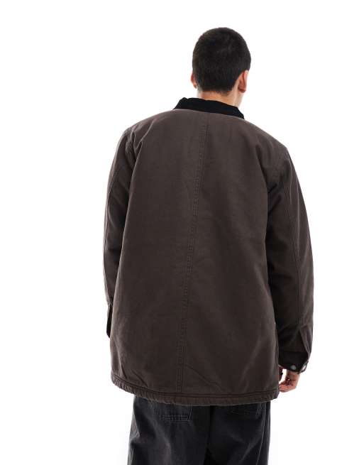 Dickies - Duck Canvas - Chore jack met hoogpolige fleecevoering in donkerbruin, 4 van 4