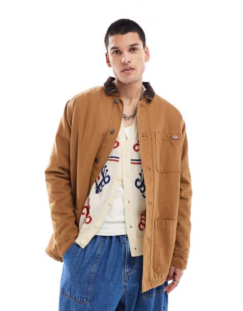Dickies – Duck Canvas – Chore-Jacke in verwaschenem Braun mit hochflorigem Fleece-Futter - view 1