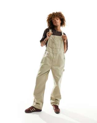 Dickies duck canvas classic bib dungarees in stone washed desert sand