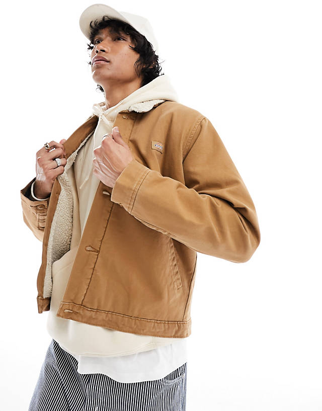 Dickies - duck canvas deck jacket in brown with borg collar
