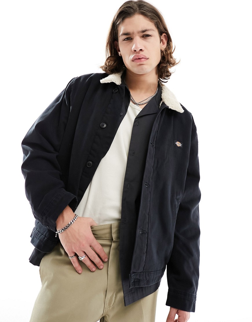 Shop Dickies Duck Canvas Deck Jacket With Borg Collar In Stone Washed Black