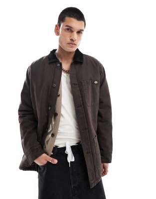 Dickies duck canvas high pile fleece lined chore jacket in dark brown φωτογραφία