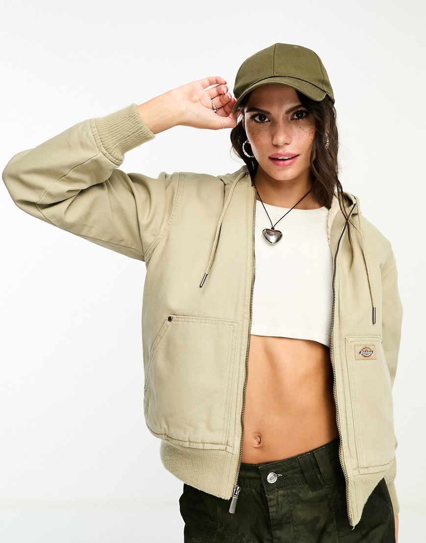 Dickies duck canvas sherpa lined jacket with hood in sand-Neutral