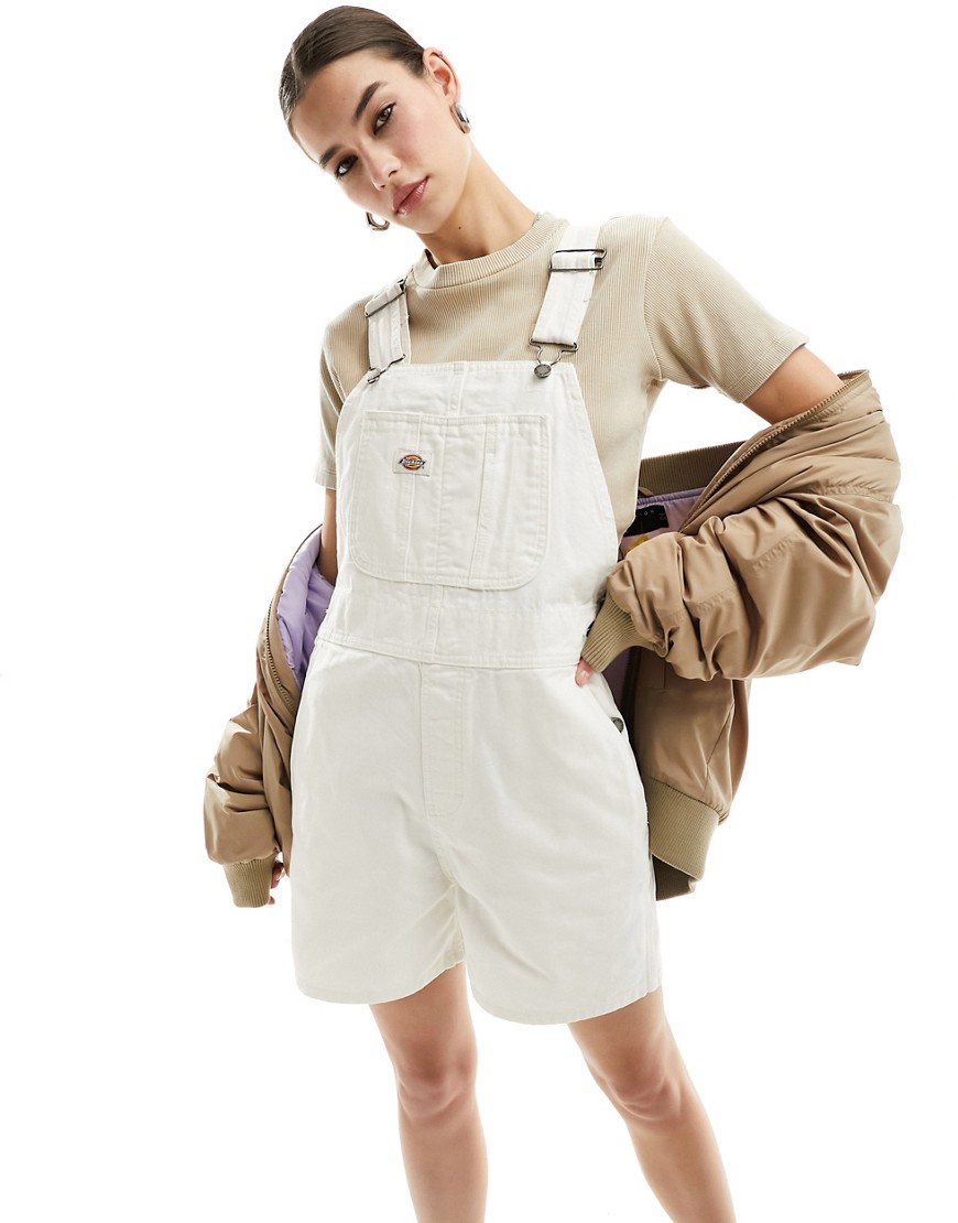 Dickies duck canvas short dungarees in off white