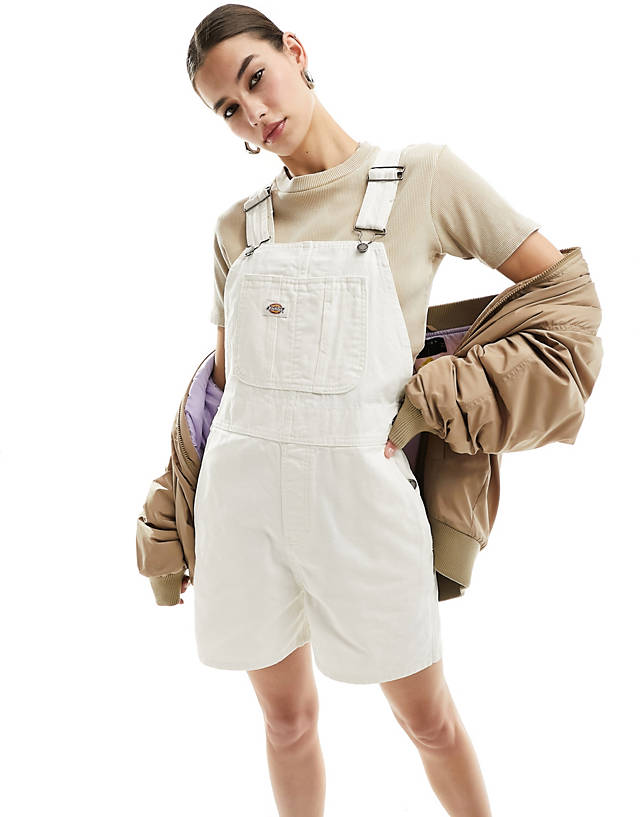 Dickies - duck canvas short dungarees in off white