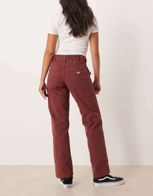 Dickies - Duck Canvas - Timmermansbroek met wijde pijpen in donker bordeauxrood, 3 van 5