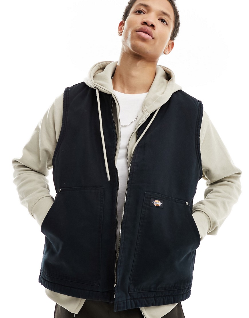 Dickies Duck Canvas Vest In Stone Washed Black