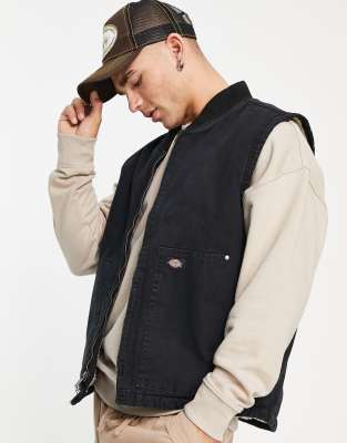 Dickies duck canvas vest jacket in stone washed black - view 1
