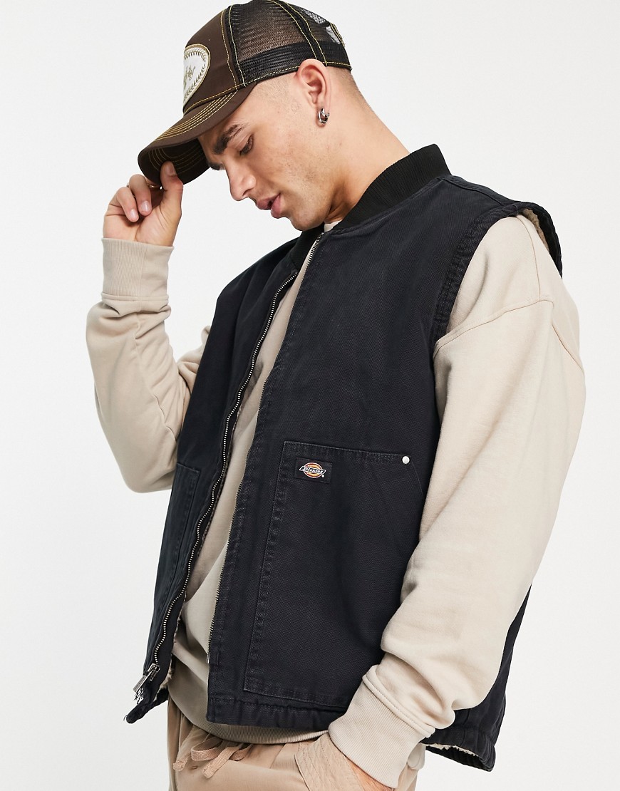 Dickies duck canvas vest jacket in stone washed black