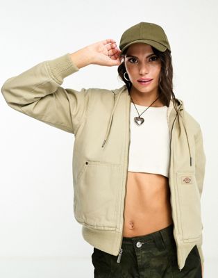 Dickies duck canvas sherpa lined jacket with hood in sand - ASOS Price Checker