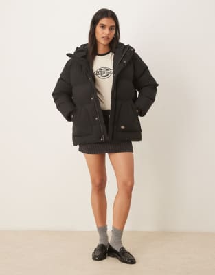 Dickies Eagleville Hooded Puffer Jacket In Black