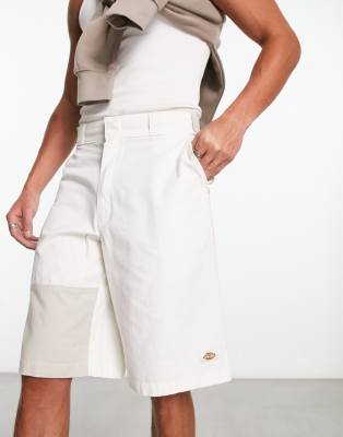 Dickies eddyville colour block shorts in off white