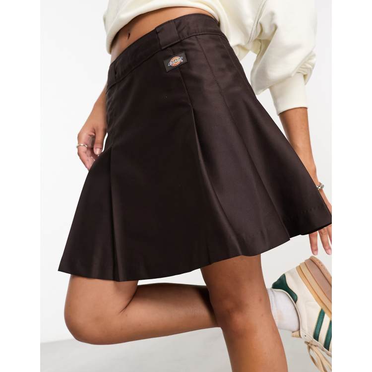 Dickies Elizaville pleated skirt in dark brown | ASOS