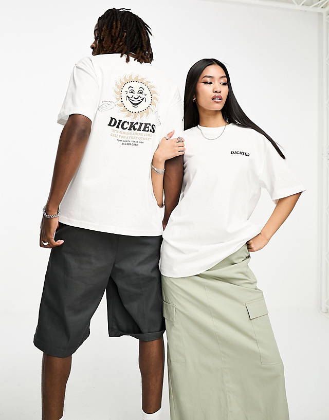 Dickies - fair oaks sunshine back print t-shirt in white resort pack exclusive to asos