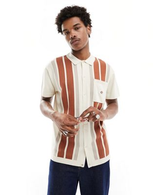 Dickies fieldale striped knitted polo shirt in cream-Neutral